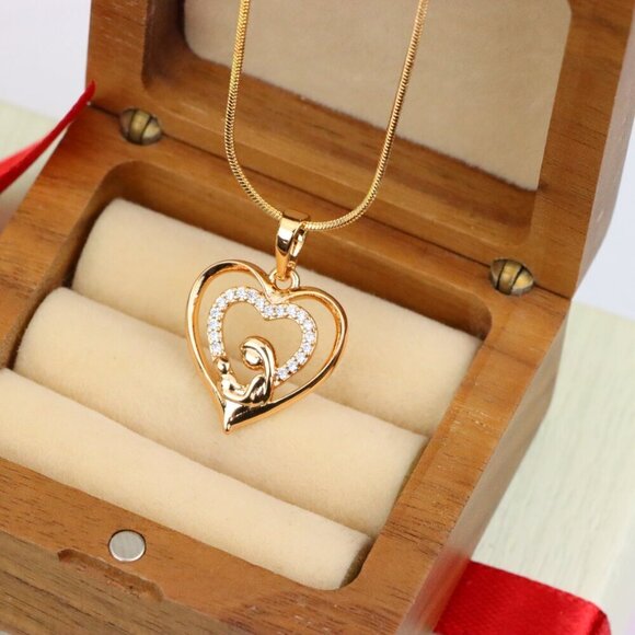 "Rose Gold Mother and Child Heart Pendant with Sparkling CZ Accents, XPPT1377 - Picture 5 of 13